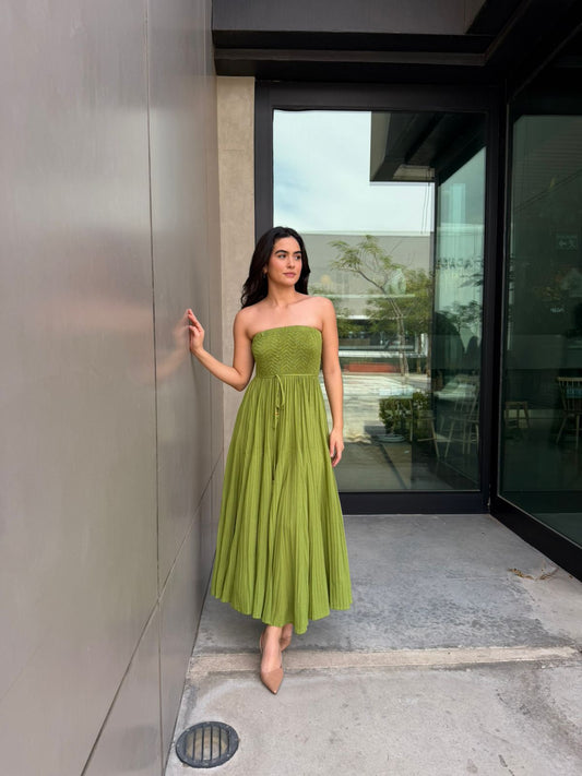 Vestido Strapless Corrugado