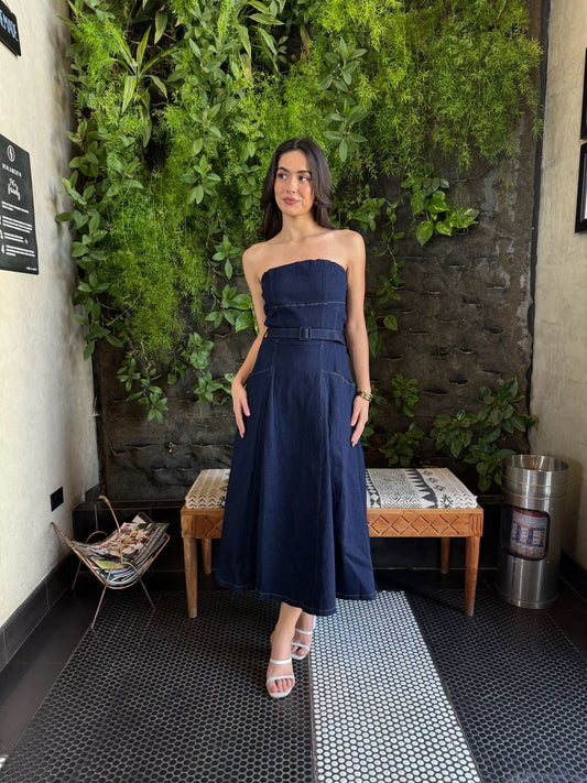 Vestido Strapless Denim