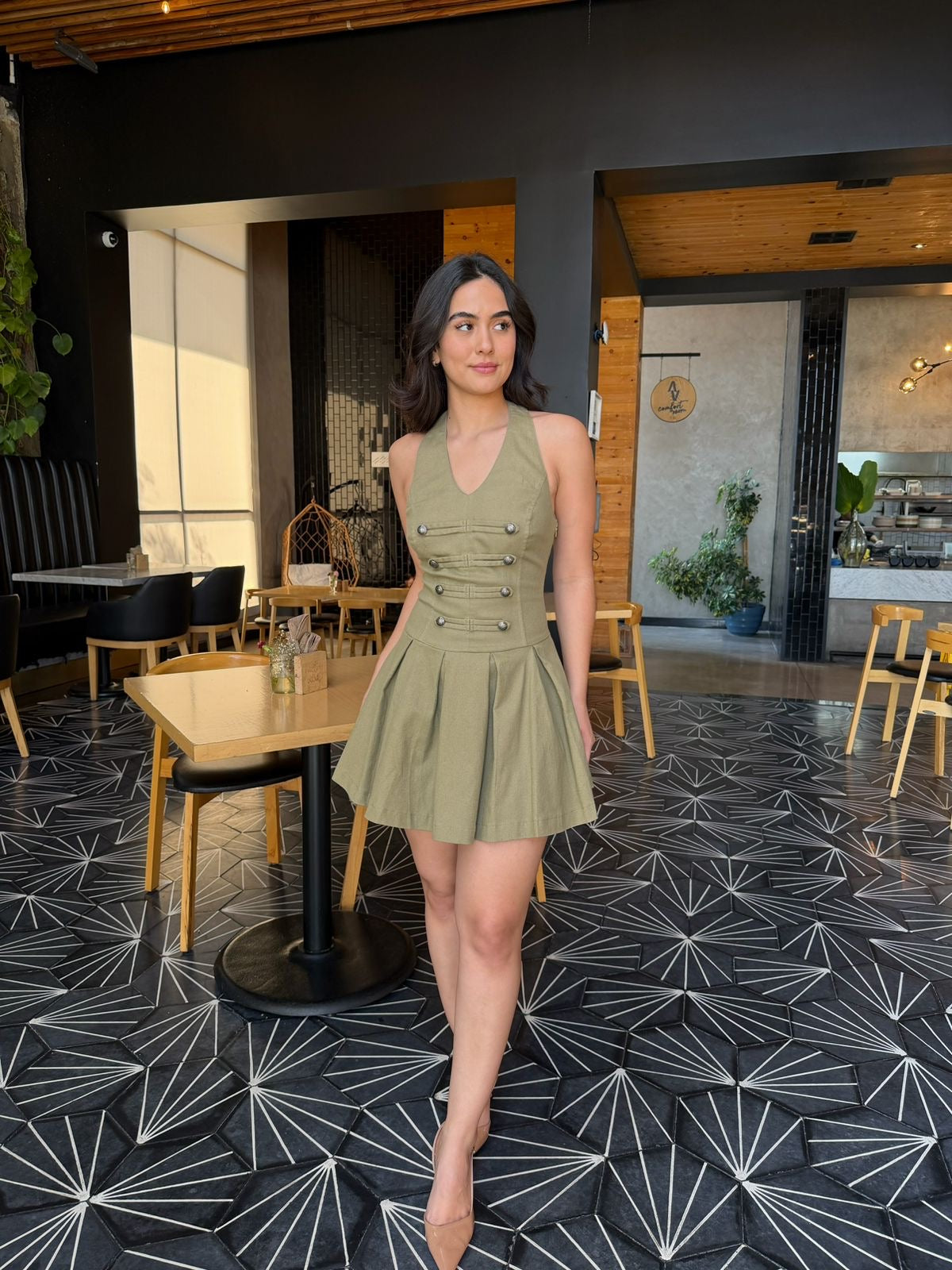 Vestido Halter Denim con Patoles - Army