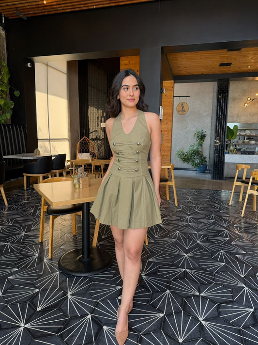 Vestido Halter Denim con Patoles - Army