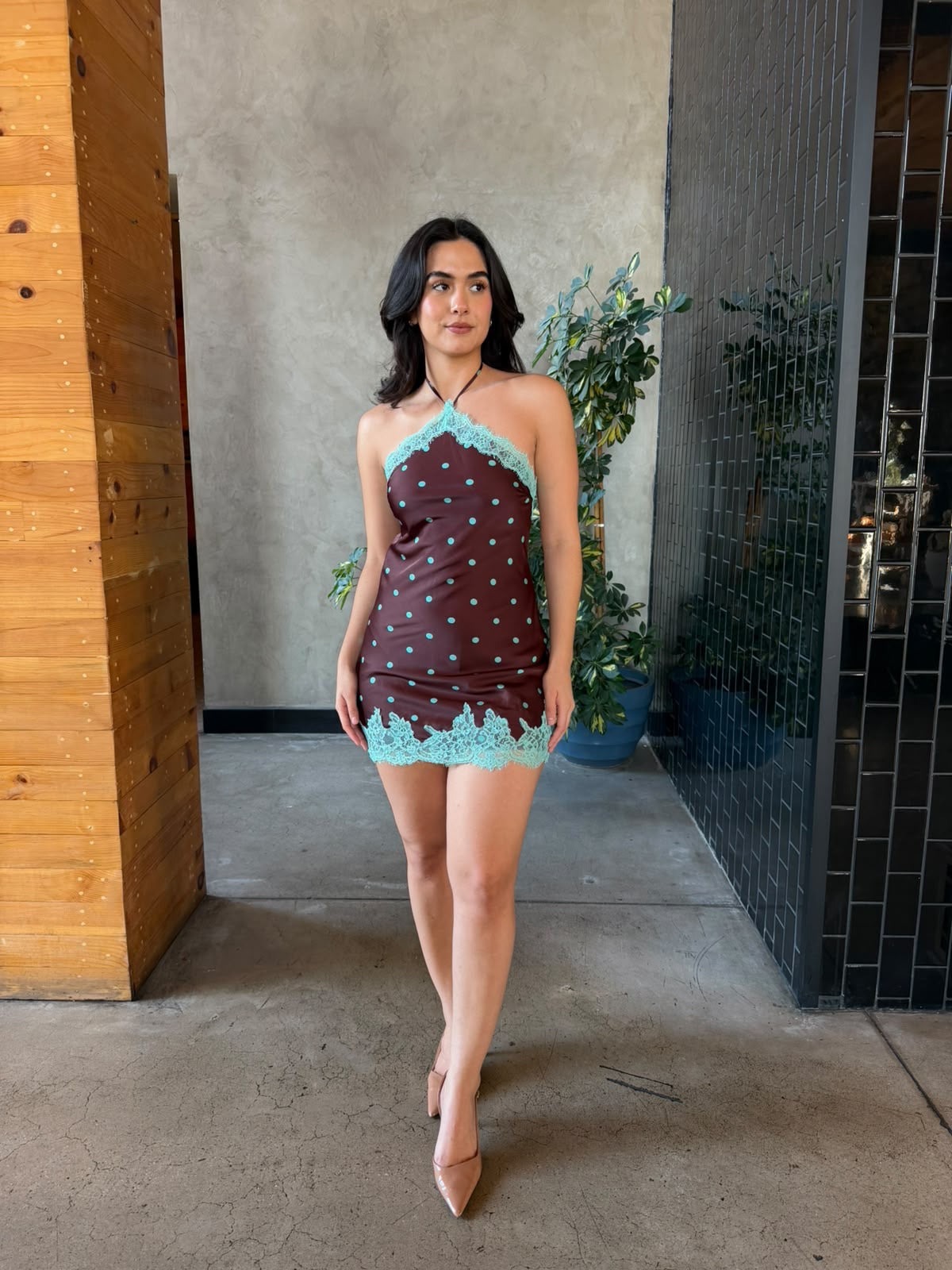 Vestido Dots Café/Azul