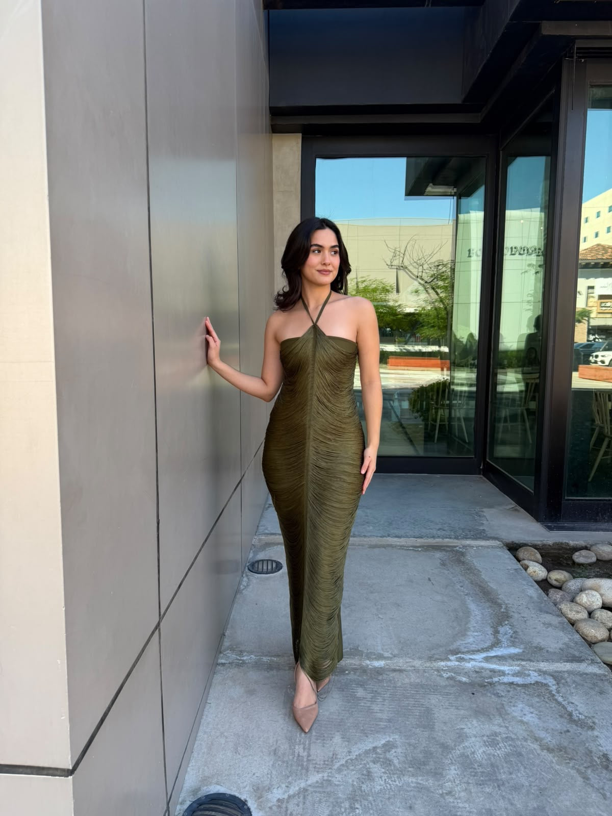 Vestido Halter Midi - Olivo
