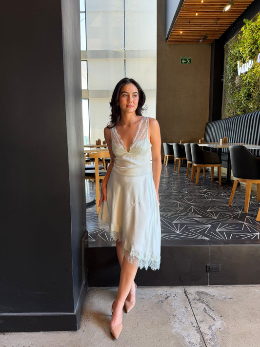 Vestido con Encaje Menta