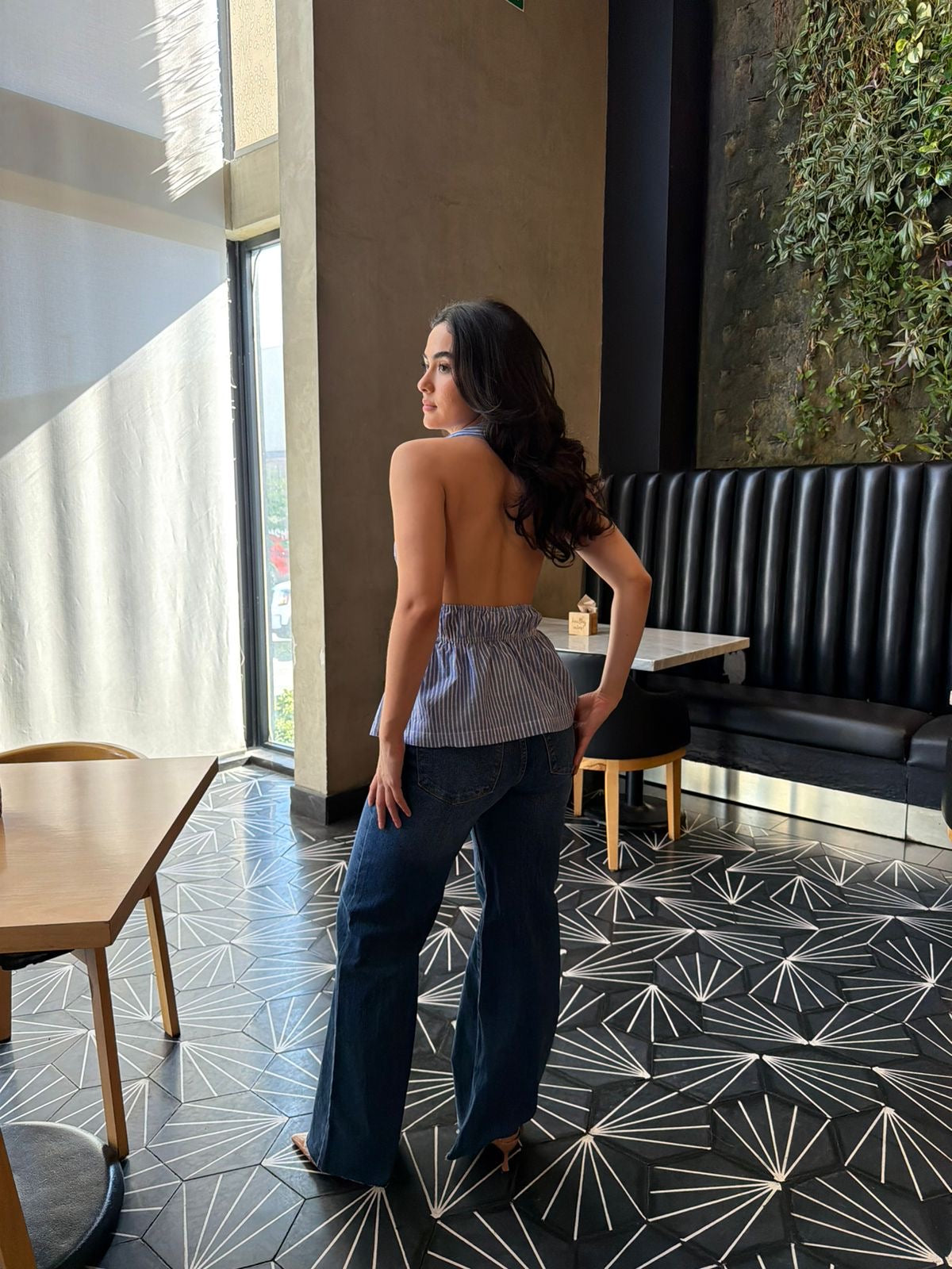 Blusa Halter Rayas Azules