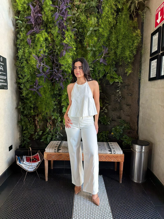 Conjunto Halter Denim Crema