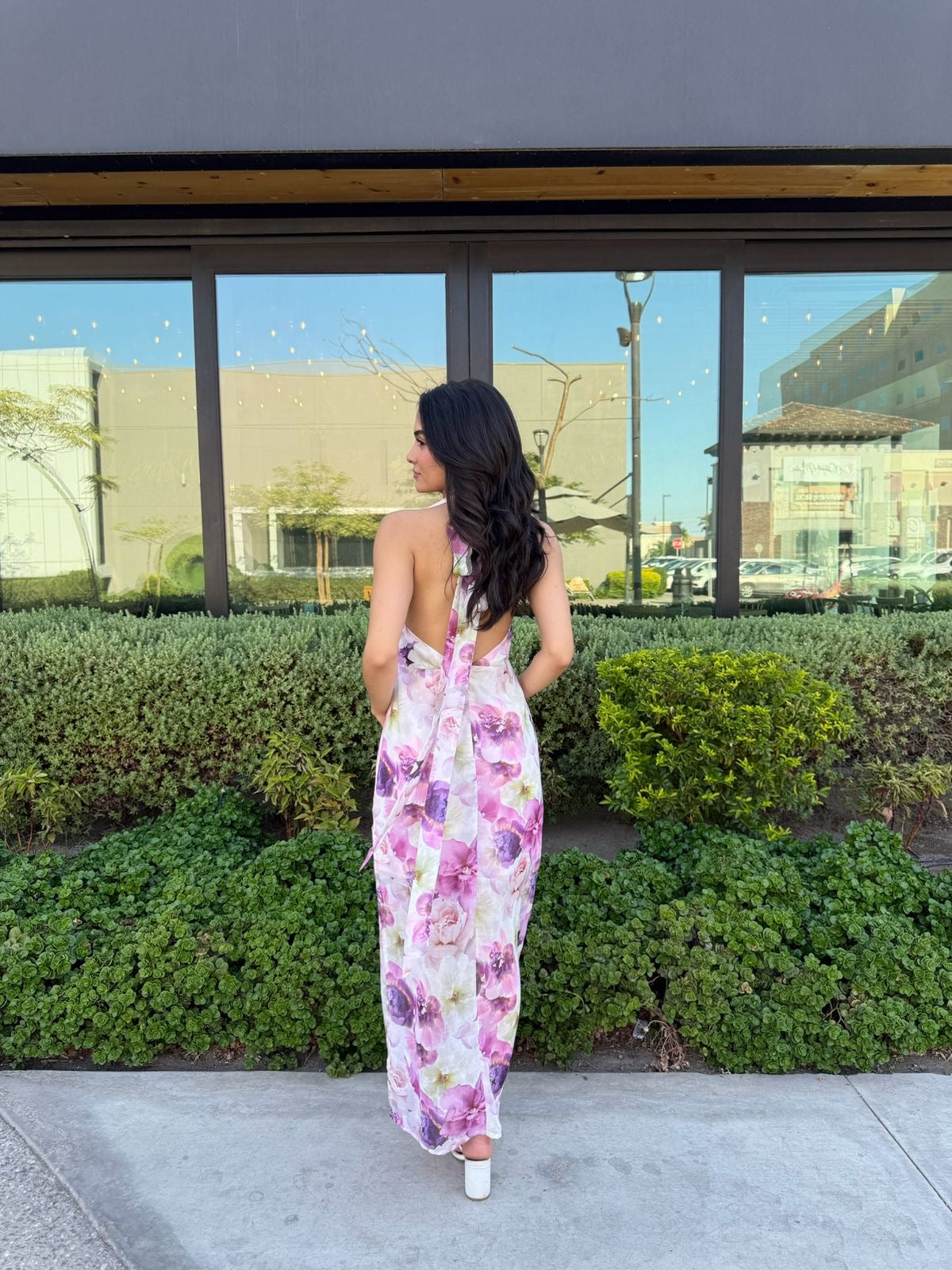 Vestido Largo Halter Flores