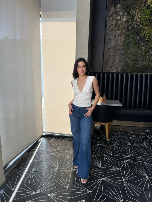 Blusa Corrugada cuello V