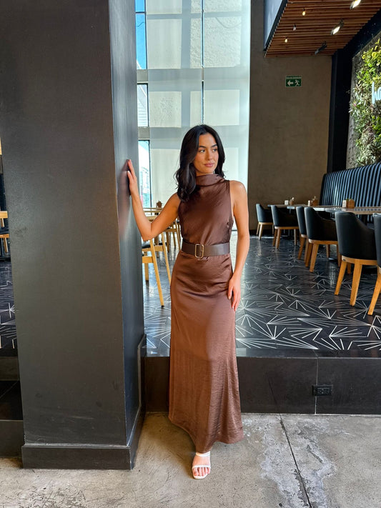 Vestido Satin con Cinto