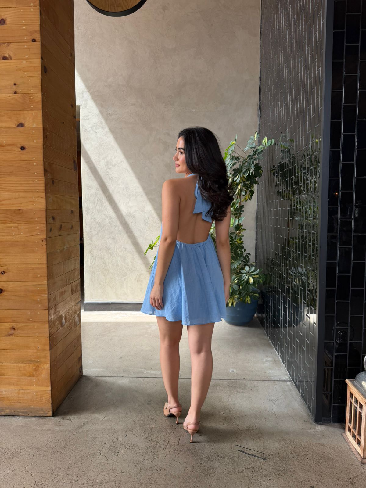Vestido Cruzado de Lino - Azul