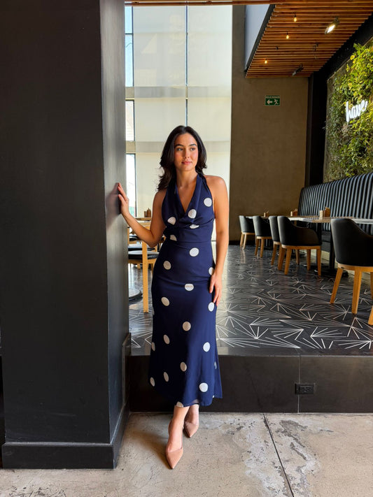 Vestido Halter Navy Dots