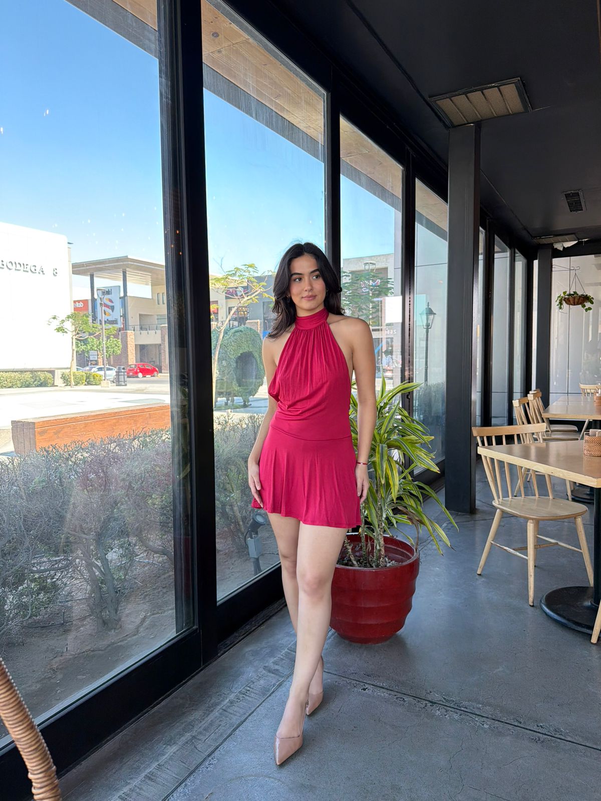Vestido Halter Liso - Rojo