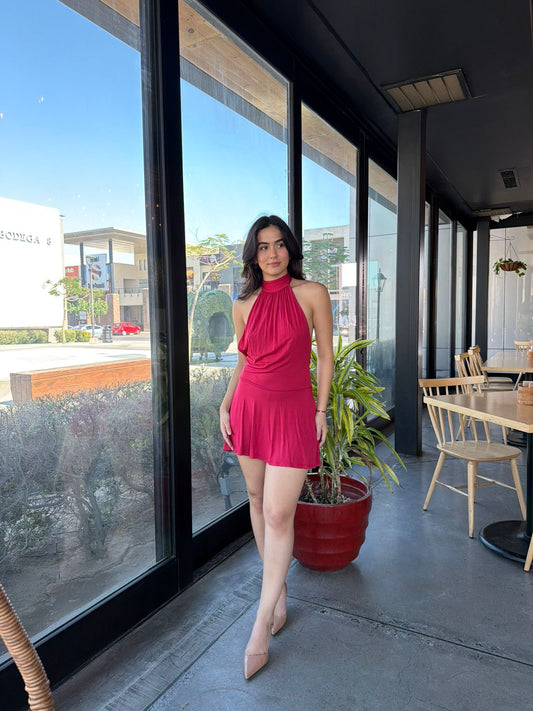 Vestido Halter Liso - Rojo