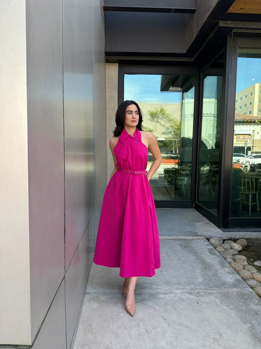 Vestido Halter Midi Fucsia