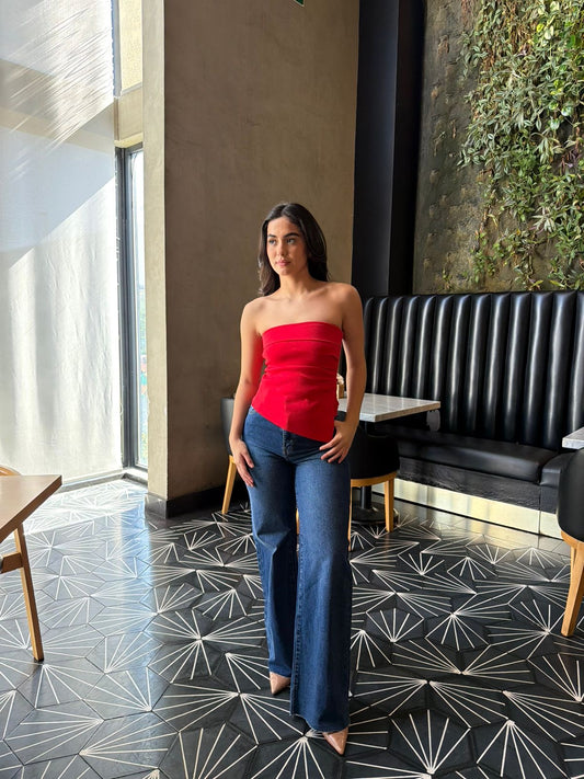 Top Strapless Asimétrico - Rojo