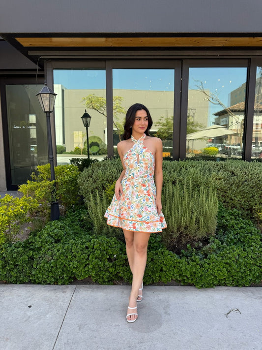 Vestido Halter Floreado Contorno