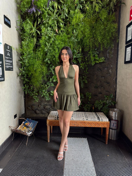 Vestido Halter Dots Verde