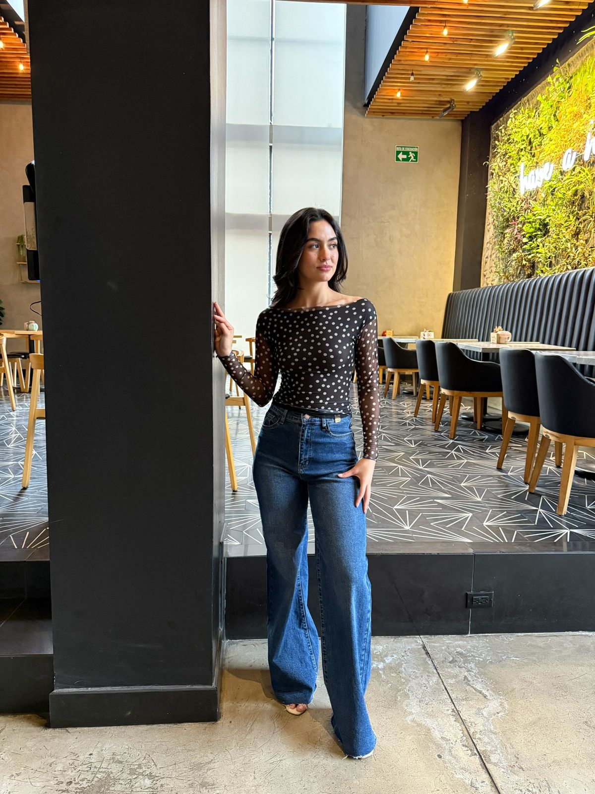Blusa Mesh Dots manga Larga